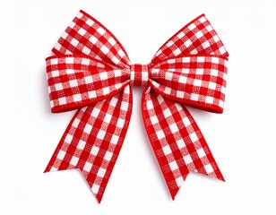 Red Gingham Ribbon Bow Coquette isolated on a white white background