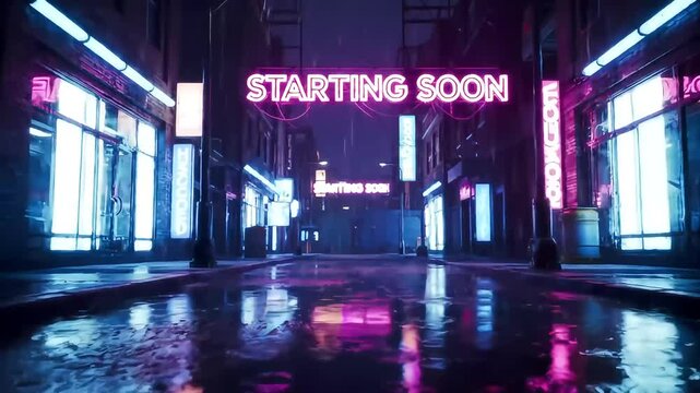 Neon Cyberpunk Stream Intro: Starting Soon in Futuristic City.
