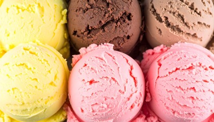 Delicious scoops of various flavored ice cream in a vibrant assortment. Perfect for summerthemed designs or dessert concepts. Great for food blogs, restaurant menus, ice cream parlor advertisements