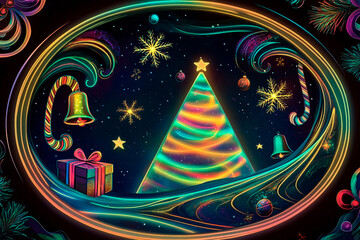 Experience the magic of aurora borealis in a vibrant oval frame with wavy patterns illuminating the night sky