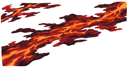 Three streams of stylized lava flow diagonally with jagged edges on a white background