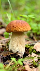 Close-up of a mushroom in forest floor