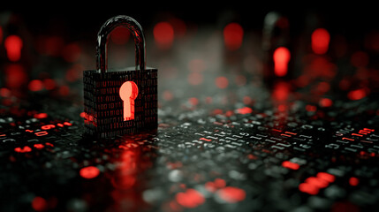 Digital padlock on screen with binary code background. Cybersecurity and data protection concept symbolizing online privacy, encryption, and secure information systems.