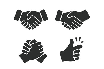 Obraz premium Handshake gesture vector icon set. Business agreement, partnership and deal concept. Solid glyph icons for success, cooperation, unity, support, and friendship symbol.