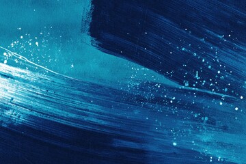 Abstract teal and navy blue paint strokes with white speckles