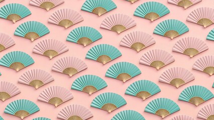 Pink and Teal Hand Fans Pattern Background