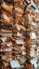 Disorganized archive with messy paper files and chaotic stacks of documents. Cluttered office records and paperwork symbolizing overload, bureaucracy, and information management issues.
