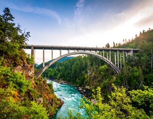Scenic river bridge over lush forest