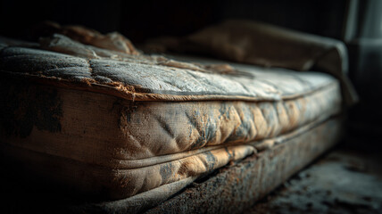Old mattress in a dark room