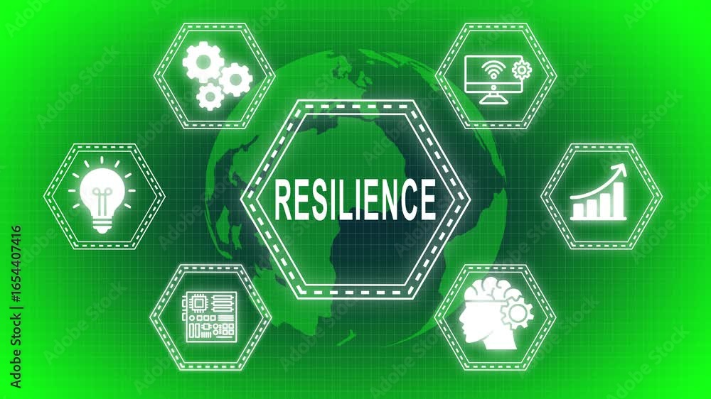 Poster resilience concept displayed in modern digital graphical illustration with global elements