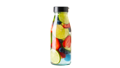 transparent bottle of fruits infused water, isolated