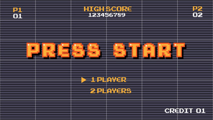 PRESS START PLAYER. pixel art .8 bit game. retro game. for game assets in vector illustrations.