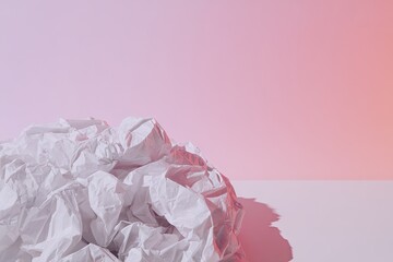 Crumpled white paper against a gradient pink background
