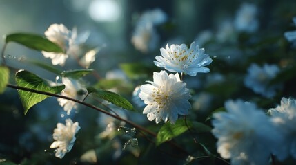 Delicate Deutzia Blossoms in Soft Light Embrace Serenity of Nature