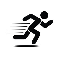 Silhouette of fast-running figure with motion lines and shadow—symbolizing speed, urgency, and athletic energy in dynamic black design