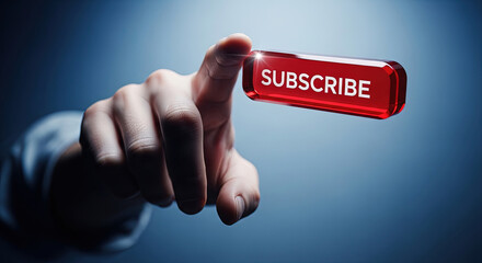 Click Subscribe Button: Hand Pressing a Red Subscribe Button for Channel Growth, Online Marketing, and Social Media Engagement - Join Now and Stay Updated