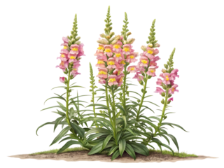 Delicate pink foxglove flowers bloom tall on a transparent background isolated on transparent background