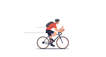 Fototapeta premium Delivery man riding bicycle carrying a cake in a box quickly