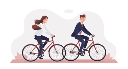 Fototapeta premium Illustration of a man and woman riding a tandem bicycle together