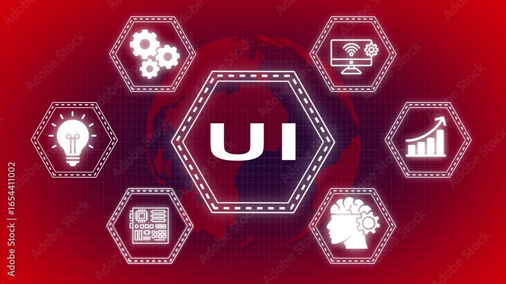 Poster ui concept with technology icons and global background for modern innovation