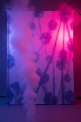 Abstract Palm Tree Pattern on Fabric with Neon Lighting and Smoke