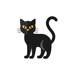 Black Cat with Yellow Eyes Halloween Illustration Isolated on White Background