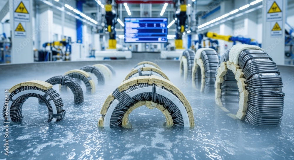 Poster detailed perspective on insulated superconducting coils stored temporarily in a heliumbath assembly 