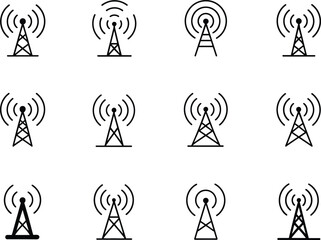 Radio, wifi, antenna, signal, broadcast, communication, tower, network, transmitter, wireless, mobile, cell, base, station, wave, icon, internet, connection, technology, vector