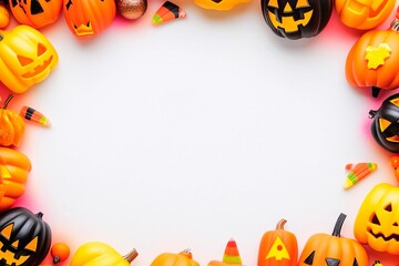 Blank Halloween card background decorated with pumpkins and autumn leaves for festive celebration