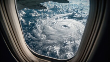 Hurricane vortex seen from airplane window