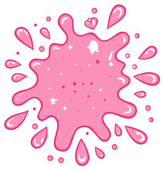 Fototapeta premium Pink Splash Illustration with Droplets and Heart, Cute Kawaii Design