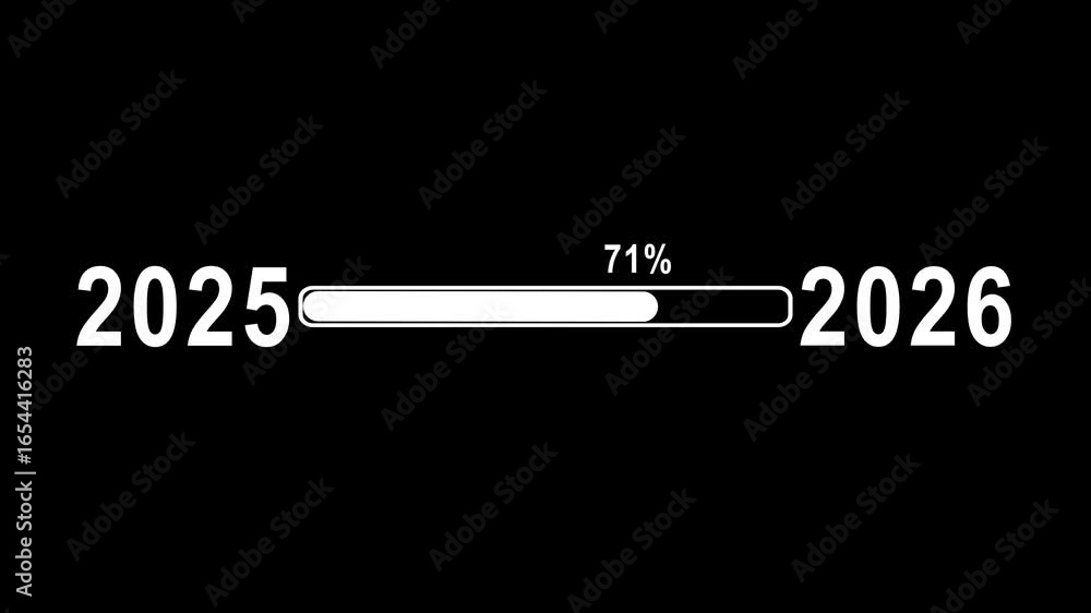 Poster animated loading bar shows progress from 2025 to 2026 with 43 percent completion