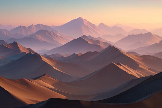 Misty mountain range at dawn