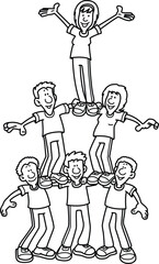  Teamwork People Pyramid Success Doodle Cartoon Vector Illustration