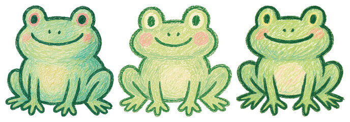Obraz premium PNG Charming hand-drawn smiling frogs, element set on transparent background