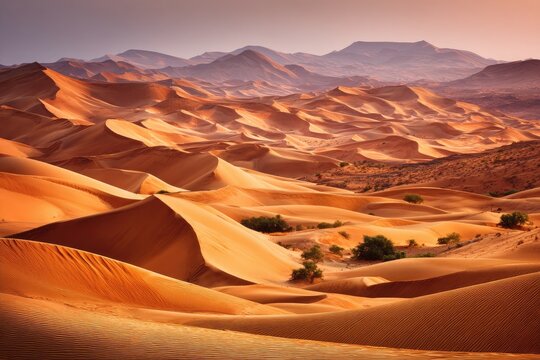 Vast desert landscape of dunes at dawn - Powered by Adobe
