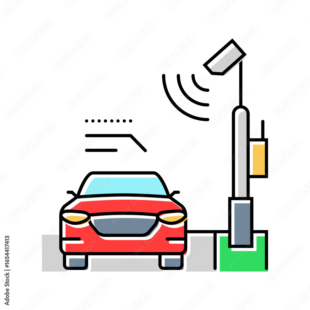 Poster highway with sensors autonomous vehicle color icon vector illustration