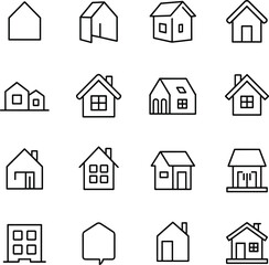 House home icon set, residential building outline, real estate symbol collection, modern architecture design, property construction illustration, flat vector illustration