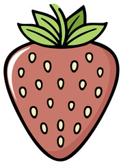 Fototapeta premium Cartoon illustration of a ripe strawberry with leaves and seeds