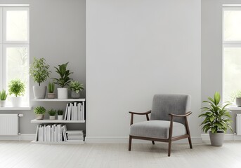 Elegant Living Room with Grey Chair and Indoor Plants - Cozy Home Decor Inspiration