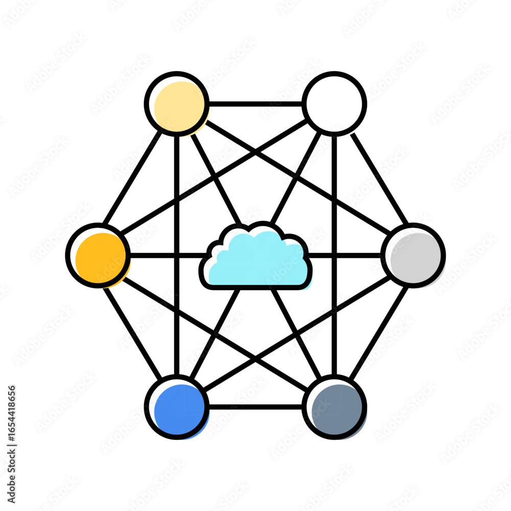 Aufkleber network nodes cloud computing color icon vector illustration