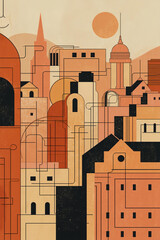 Illustration of Buildings and Structures with Orange Palette