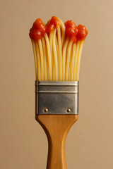 Kreativer Spaghetti Pinsel mit Ketchup