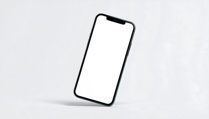 Modern smartphone mockup with empty screen on a light gray background.