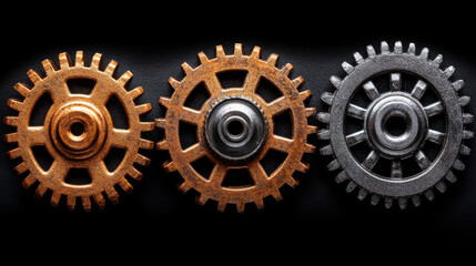 three industrial gears in a row