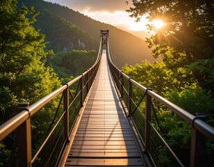 Obraz premium Scenic suspension bridge at sunrise