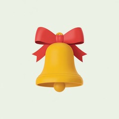 A festive yellow bell adorned with a bright red ribbon bow