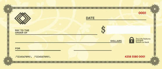 Bank check, vector blank money cheque template for financial transaction, banking and payment - vector illustration