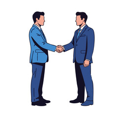 Fototapeta premium Two businessmen in suits shaking hands, symbolizing a partnership, agreement, and success in business collaboration.