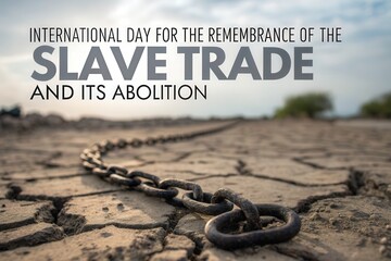 Rusty Chain on Dry Cracked Earth Symbolizing Abolition of Slave Trade and Remembrance Day